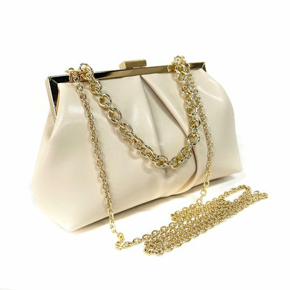 JRNDNIUO PU Leather Beige Clutch Purse Evening Bag for Women