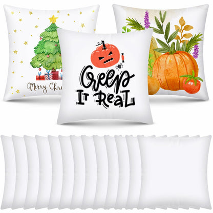 OLSUNOR 16 Pack 17.7"x17.7" White Sublimation Pillow Covers for DIY & Crafts