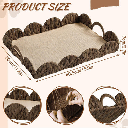 Rectangle Serving Tray with Handles Brown Food Fruit Coffee Table Ottoman Tray
