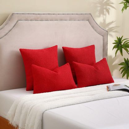 FUTEI Red Decorative Throw Pillow Covers 22x22 Inch Pack of 2 Soft Boucle