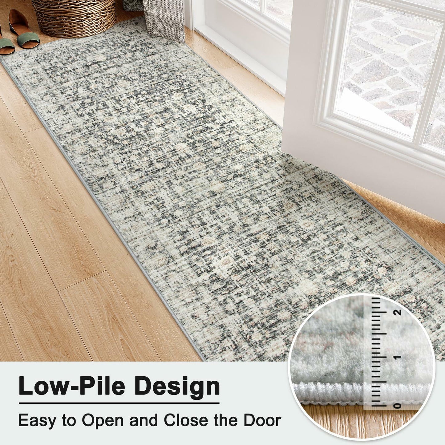 Hedlive Vintage Hallway Runner 2.6x8 Brick Red/White Non Slip Carpet