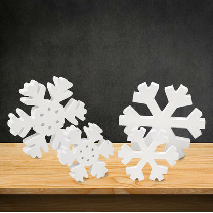 LadyRosian Wooden Snowflake Xmas Ornaments 4 Pack Standing & Hanging