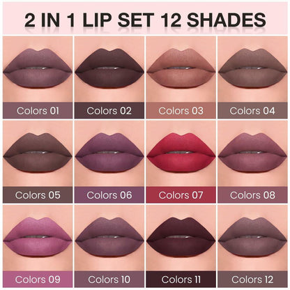 BestBy08/27 evpct Lip Liner Pencil & Lip Gloss Set Dark Red 02#