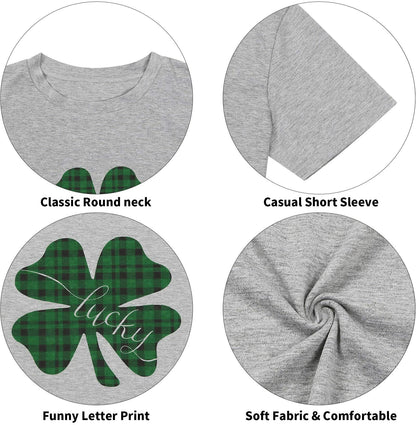Gray St Pattys Day Shirt Women Lucky Clover Funny St Patrick's Day Tee Size 2XL