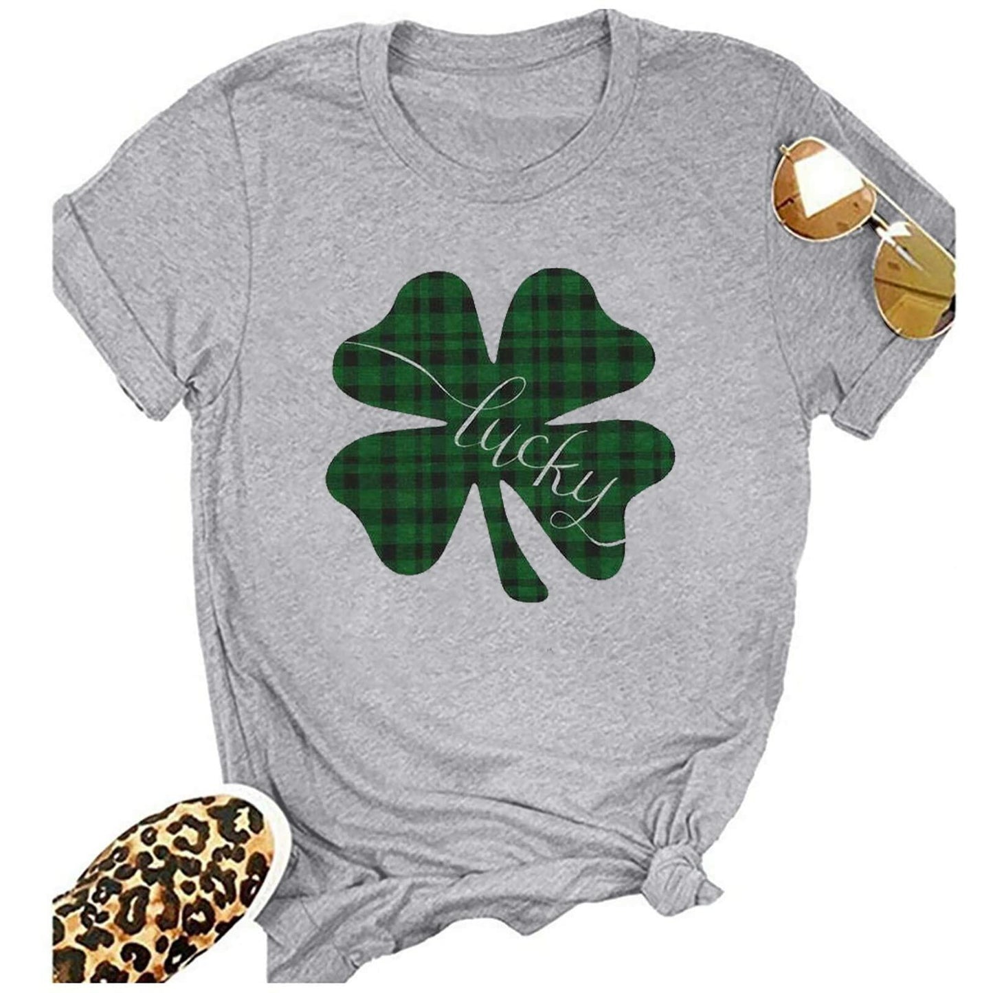 Gray St Pattys Day Shirt Women Lucky Clover Funny St Patrick's Day Tee Size 2XL