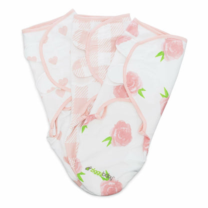 Ziggy Baby Swaddle Blanket Adjustable Wrap 3Pack Pink Peony Heart Plaid Size S/M