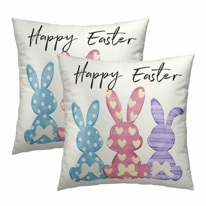 Happy Easter Throw Pillow Covers Set of 2 18x18 Cotton Colorful Bunny
