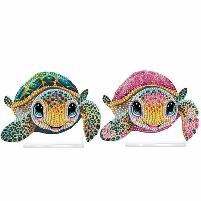 Tontut 2 Pcs Diamond Art Painting DIY Turtle Shape Desktop Jewelry Kits