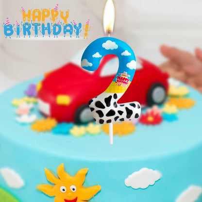 Zi Lan Cartoon Birthday Cake Topper Candles Blue Sky White Cloud Black Cow