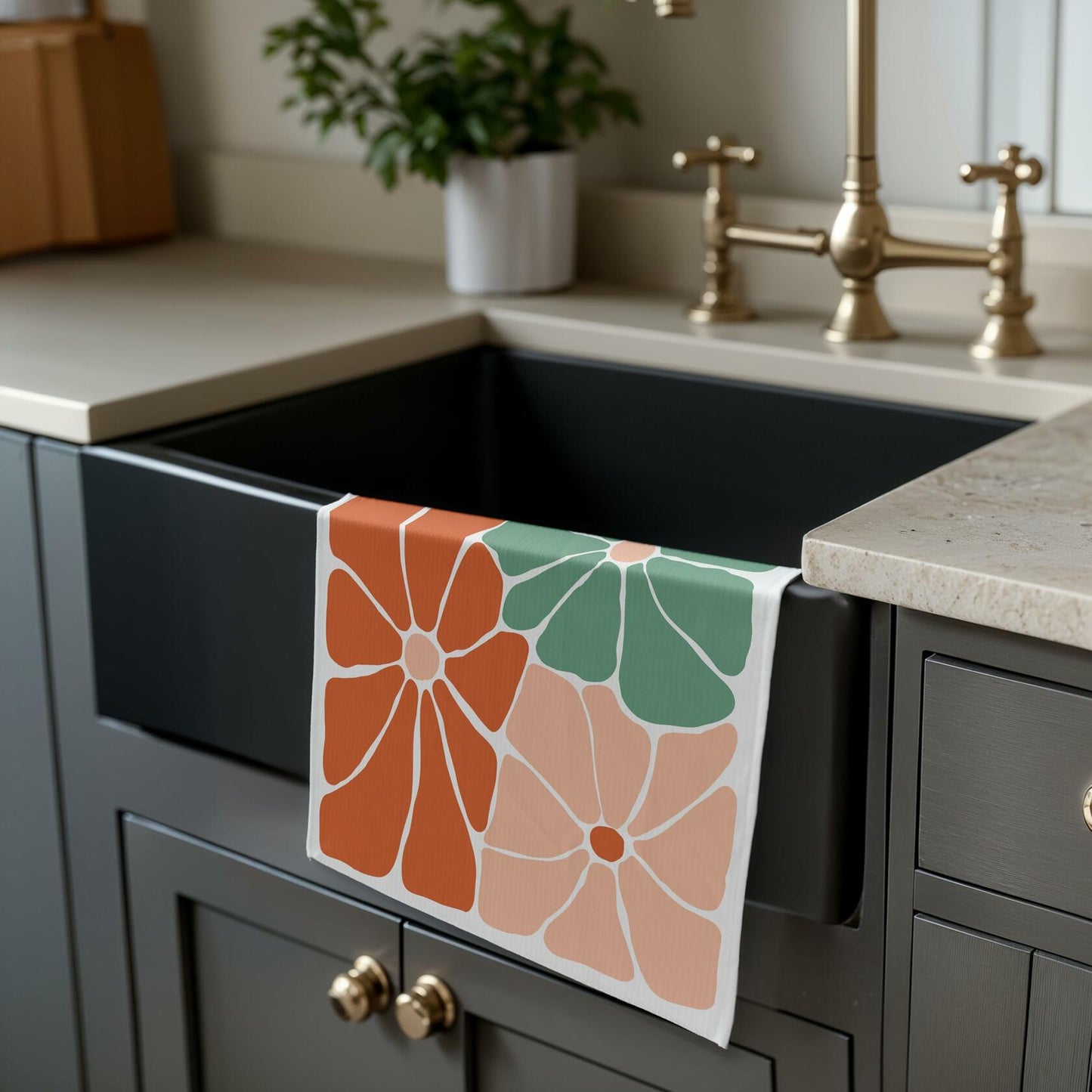 OFJE Boho Abstract Floral Kitchen Towels Set of 2 16x24 Bathroom Decor
