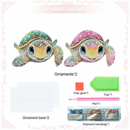 Tontut 2 Pcs Diamond Art Painting DIY Turtle Shape Desktop Jewelry Kits