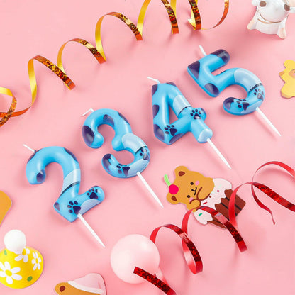 Zi Lan Number 5 Blue Dog Paw Birthday Candle Paw Print Cake Decor