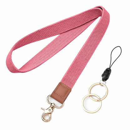 Knagsfa Braided Nylon Badge Lanyard with Dual Keyrings Metal Hook Orange Pink