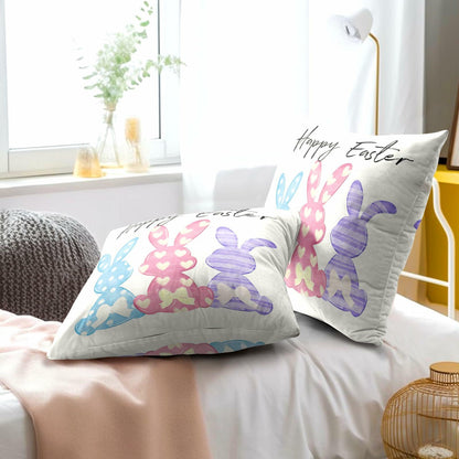 Happy Easter Throw Pillow Covers Set of 2 18x18 Cotton Colorful Bunny