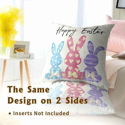Happy Easter Throw Pillow Covers Set of 2 18x18 Cotton Colorful Bunny