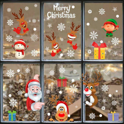 160Pcs Christmas Window Stickers Santa Reindeer Snowman Snowflakes Double-Sided