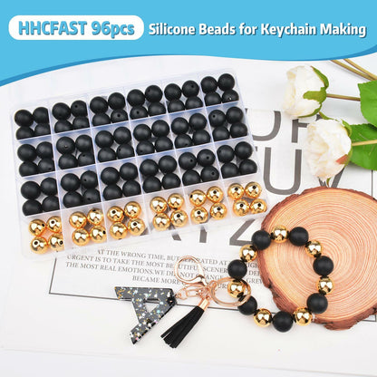 96PCS 15mm Silicone Beads Kit 2 Colors Round Rubber DIY Crafts