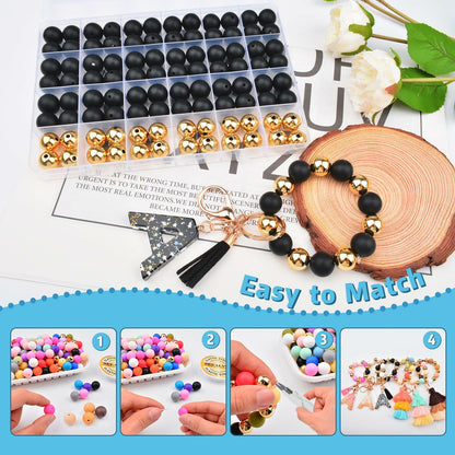 96PCS 15mm Silicone Beads Kit 2 Colors Round Rubber DIY Crafts
