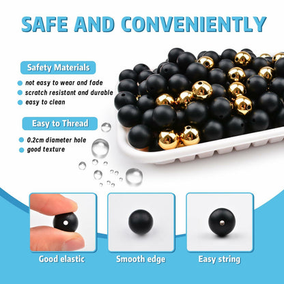96PCS 15mm Silicone Beads Kit 2 Colors Round Rubber DIY Crafts