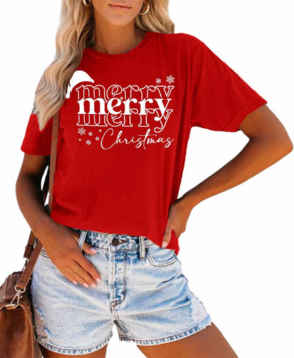 Merry Christmas Women's Graphic Short Sleeve Shirt Green Size XXL