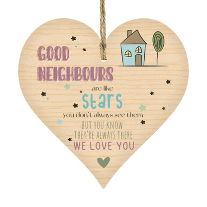 Wooden Antique Hanging Heart Plaque Sign Good Neighbors Quote