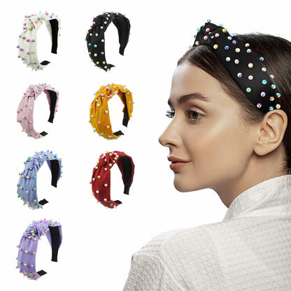 SMYAXUNW Colorful Pearl Knotted Hairband Gemstone Imitation Pearl Twist