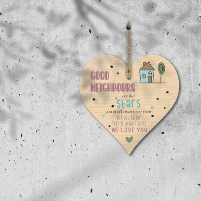 Wooden Antique Hanging Heart Plaque Sign Good Neighbors Quote