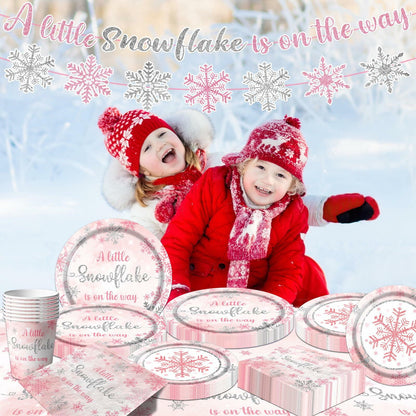 Winter Snowflake Plates & Napkins Pink Baby Shower 20pcs Winter Wonderland