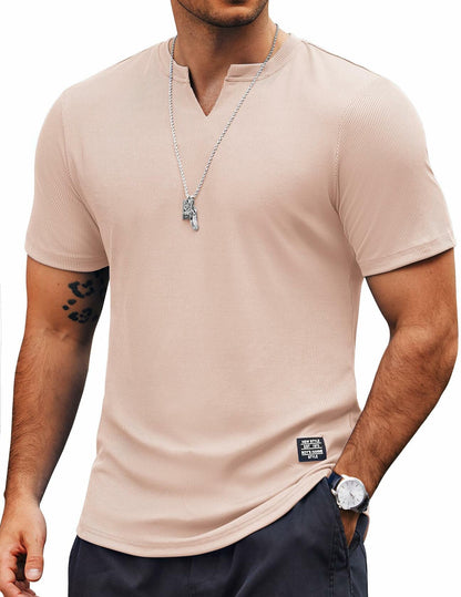 COOFANDY Mens Muscle Slim Fit Gym Shirt Short Sleeve Beige Size XL