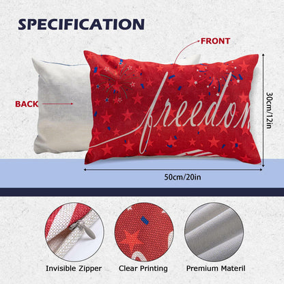 Freedom Patriotic 4th of July USA Pillow Cover 20x12 Inch