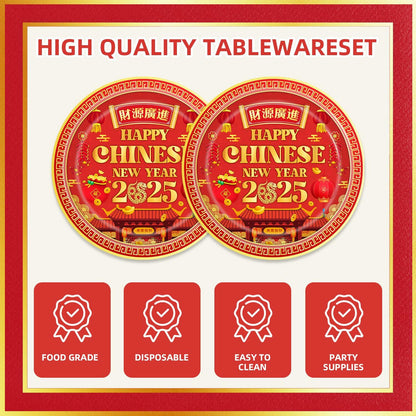 48pcs Chinese New Year 2025 Party Plates Napkins Decorations for 24 Guests