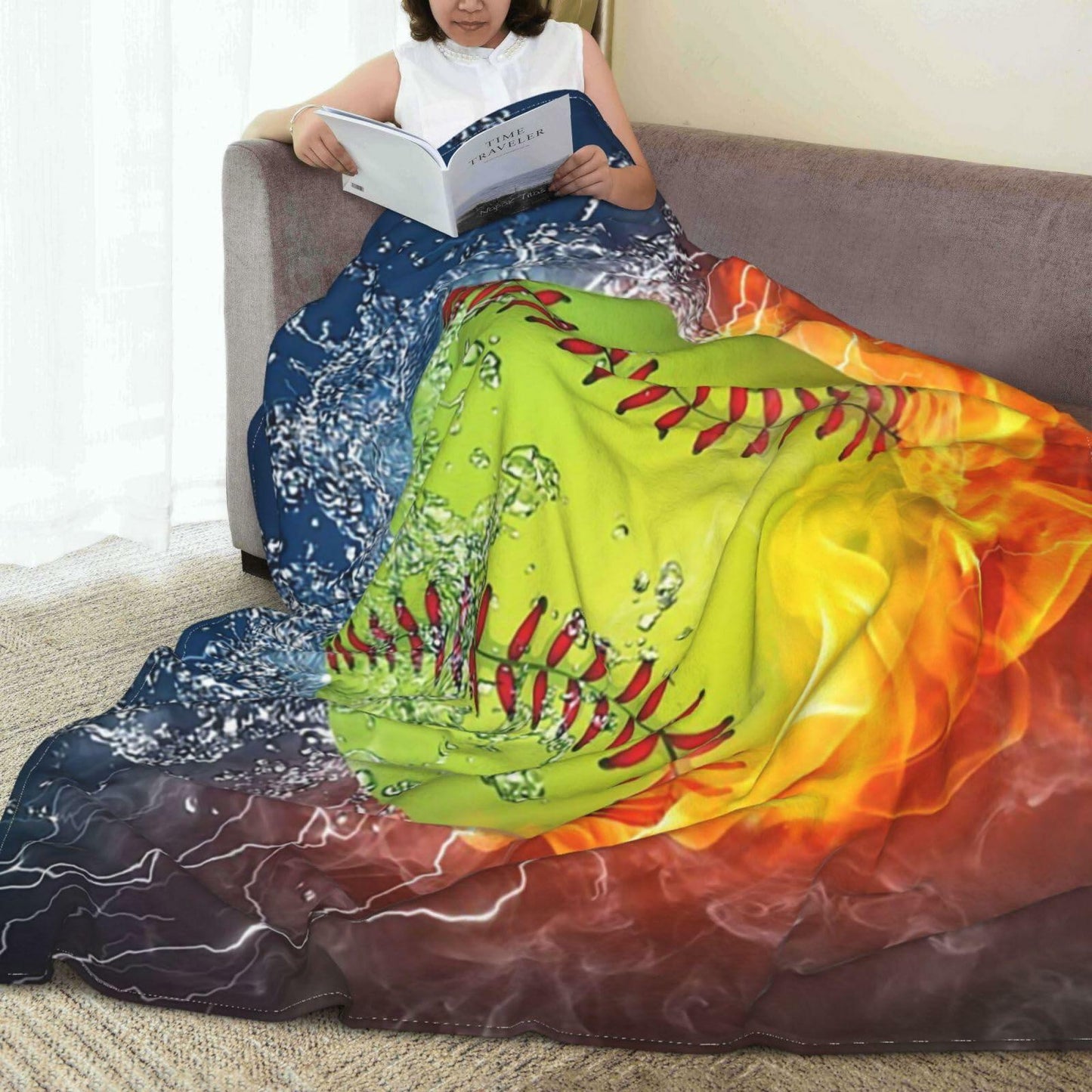 BLUBLU Fire Softball Flannel Fleece Throw Blanket Lightweight Cozy Plush 60x50
