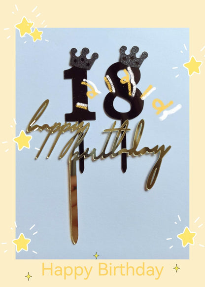 Large Number 6 Cake Topper Black Crown Birthday Anniversary Party Decor