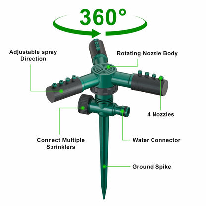 Gyrivav 360° Rotating Metal Lawn Sprinkler Fits 1/2'' Hose Heavy Duty