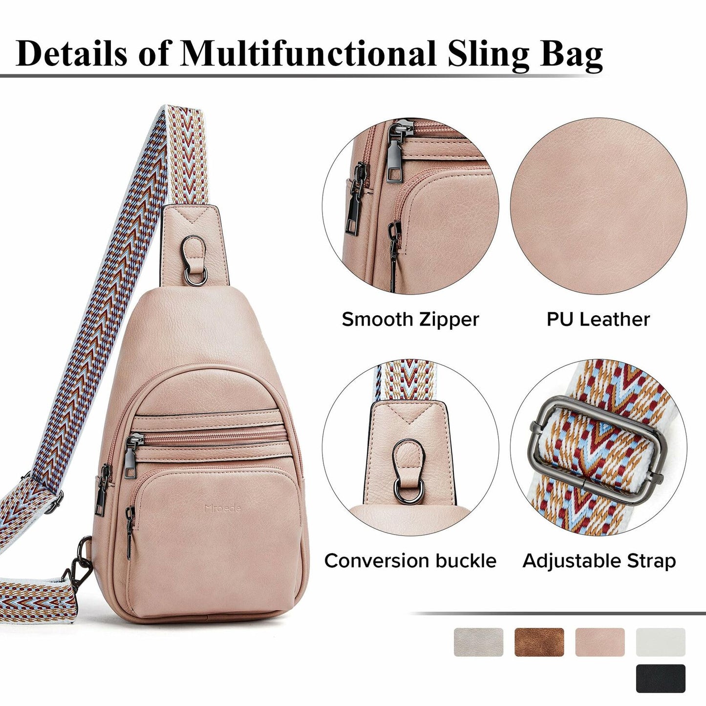Mroede Sling Crossbody Bag Women Casual Travel Beige 7.3x4.3x11.5 Size