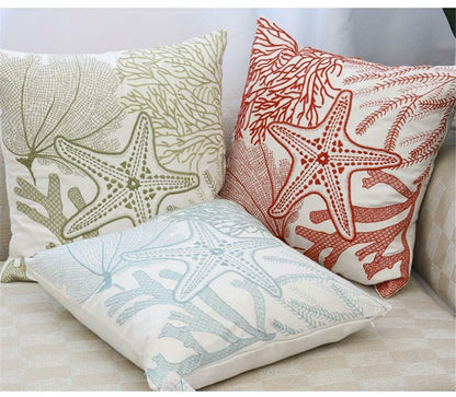 Starfish Pillow Cover Coral Leaf Blue Cushion Case 18x18 Inch 1PC