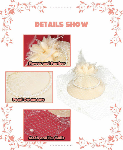 Kidukso Vintage Derby Fascinator Hat with Veil for Wedding Party