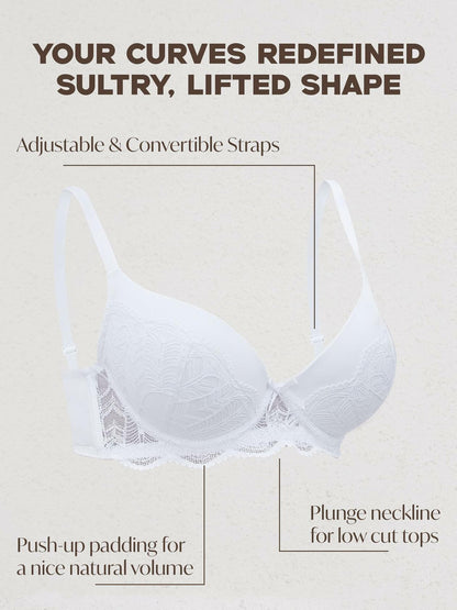 IHOIU Women's Lace Push Up Bra Padded Underwire Convertible White Size 38C