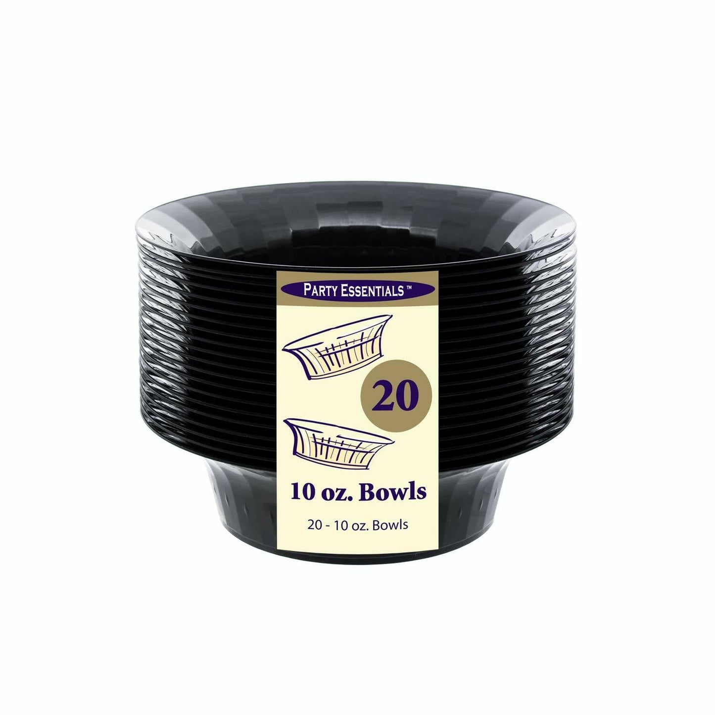 Party Essentials Deluxe Plastic Salad Bowls 10oz Black 20 Count