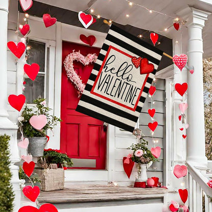 Hello Valentine Watercolor Stripes House Flag Love Heart 28x40 Inch Burlap