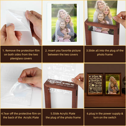Mom Gifts 5x7 Picture Frame Night Light Table Lamp Warm Words