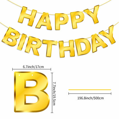 Gold Happy Birthday Banner Sign Garland Party Decoration Kids Baby Party