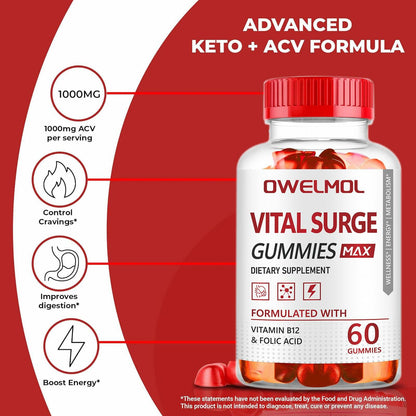 BestBy10/27 VitalSurge Male Performance Gummies MAX Strength 1050MG 60 Ct