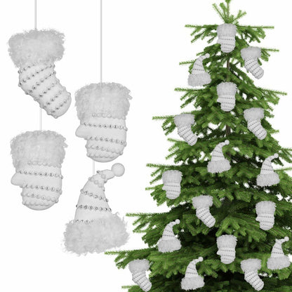 RoseCraft Christmas Ornaments 9PCS Socks Hat Tree Decor White Silver