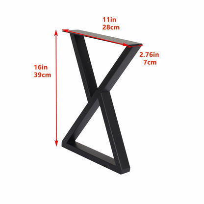 Herkii Heavy Duty Metal Table Legs 16" H x 11" W Black Set of 2