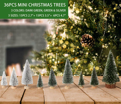 36PCS Bottle Brush Christmas Trees Multi-Size Table Decor with Wood Base