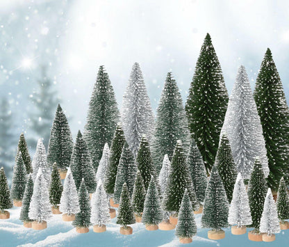 36PCS Bottle Brush Christmas Trees Multi-Size Table Decor with Wood Base