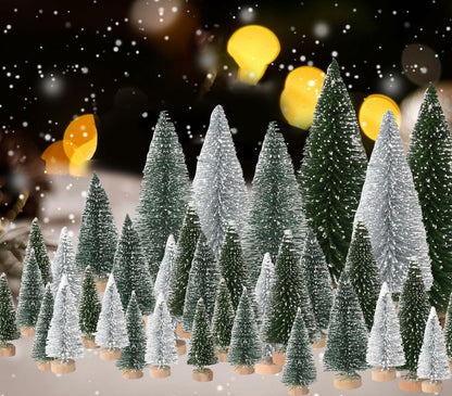 36PCS Bottle Brush Christmas Trees Multi-Size Table Decor with Wood Base