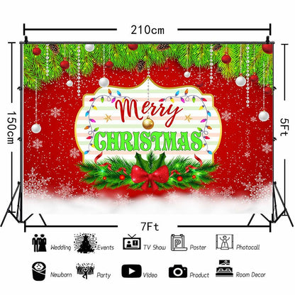 Merry Christmas Backdrop Red Green Balls Leaves Party Decoration 7x5Ft