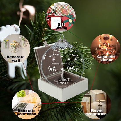 Unique 2024 Crystal Glass Wedding Ornament Mr and Mrs Gift for Couples